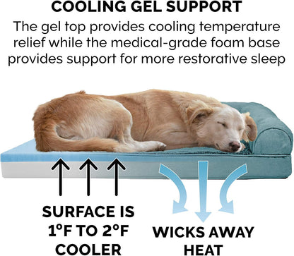 Cooling Gel Dog Bed for Large Dogs W/ Removable Bolsters & Washable Cover, for Dogs up to 95 Lbs - Plush & Suede Sofa - Deep Pool, Jumbo/Xl