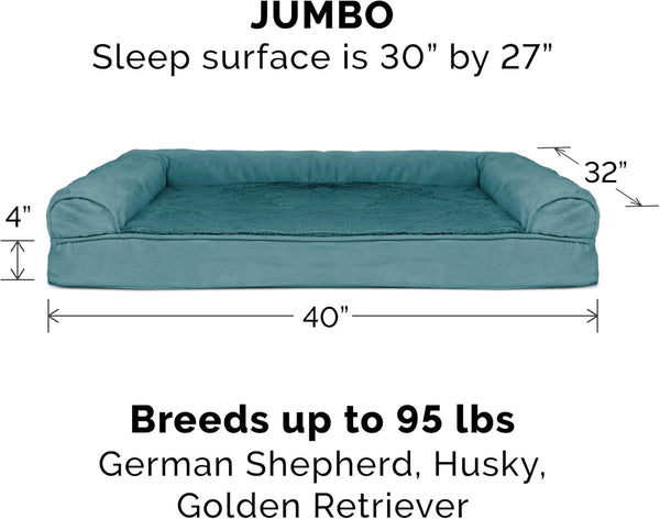 Cooling Gel Dog Bed for Large Dogs W/ Removable Bolsters & Washable Cover, for Dogs up to 95 Lbs - Plush & Suede Sofa - Deep Pool, Jumbo/Xl