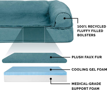 Cooling Gel Dog Bed for Large Dogs W/ Removable Bolsters & Washable Cover, for Dogs up to 95 Lbs - Plush & Suede Sofa - Deep Pool, Jumbo/Xl