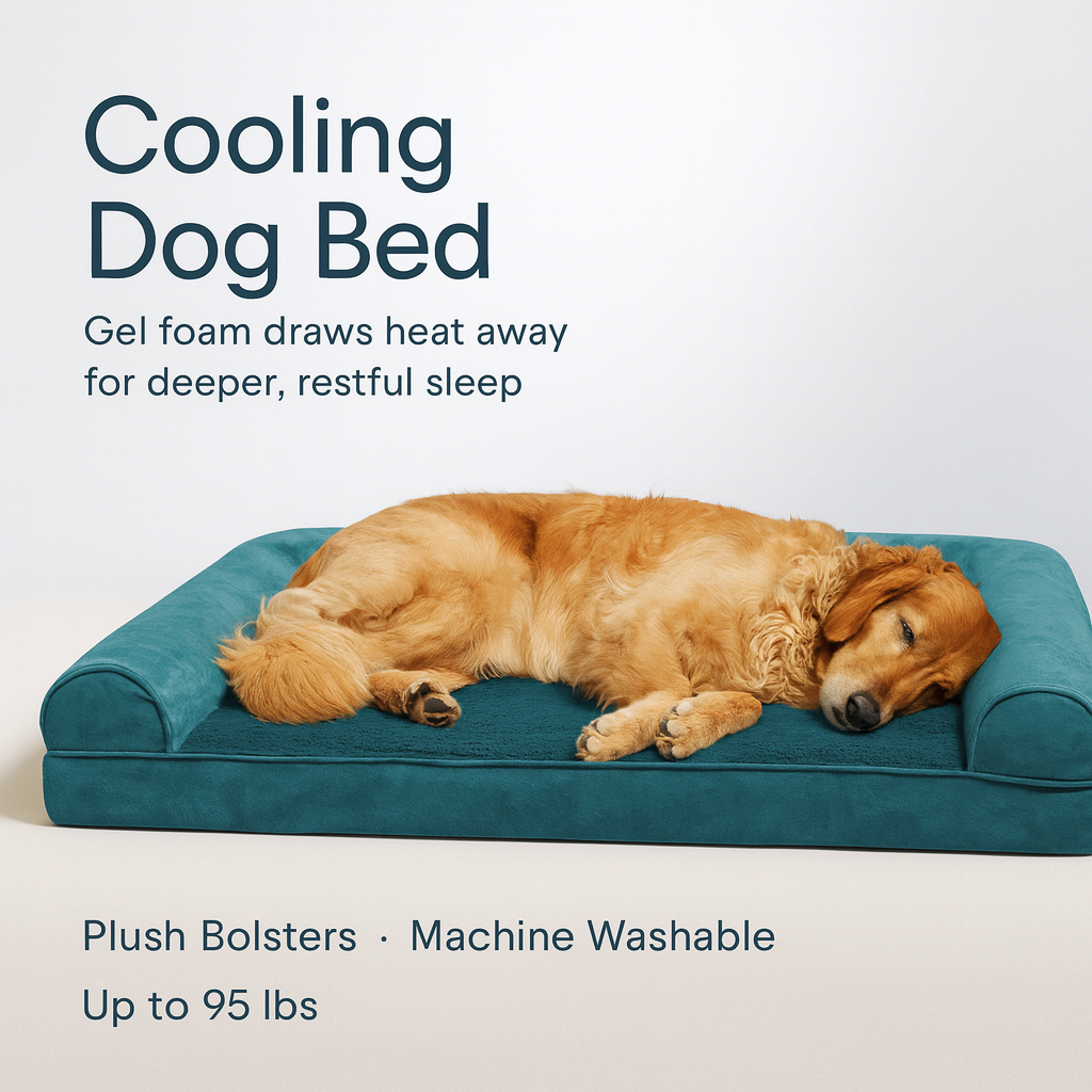 Cooling Gel Dog Bed for Large Dogs W/ Removable Bolsters & Washable Cover, for Dogs up to 95 Lbs - Plush & Suede Sofa - Deep Pool, Jumbo/Xl